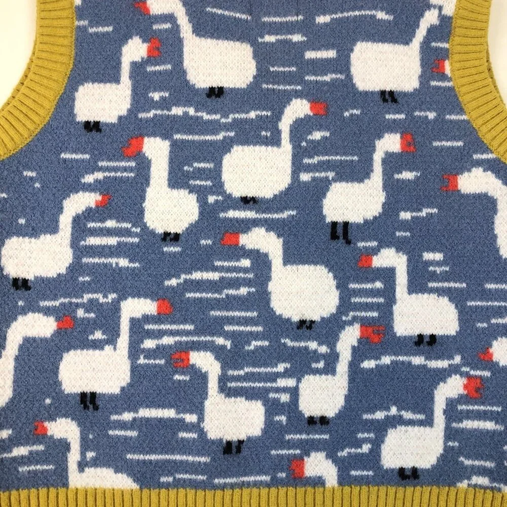 Aelfric Eden Womens Goose Sweater Vest Blue and Yellow Size Small - Picture 8 of 8